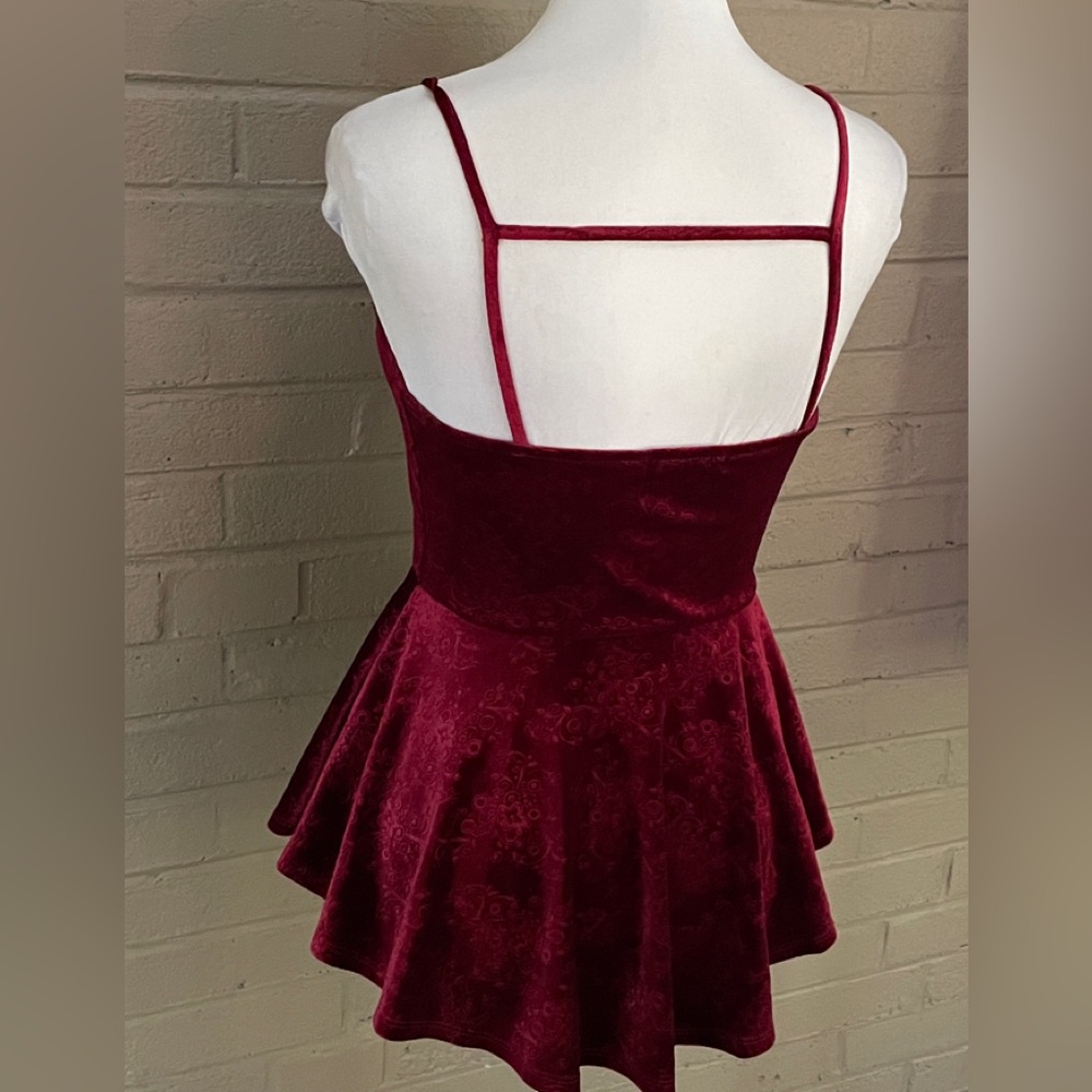 Anthropologie Monteau burgundy velvet peplum top S - Picture 6 of 10